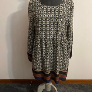 a. gain Boho multi-color Baby Doll dress V-back dress, size L